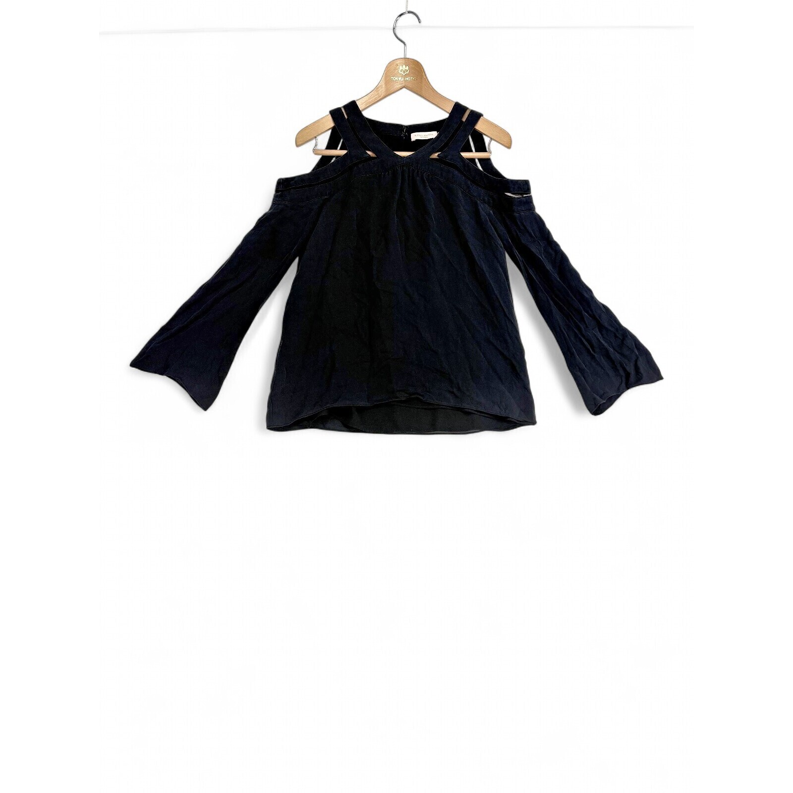 Ramy Brook Black Cold-Shoulder Bell Sleeve Blouse S